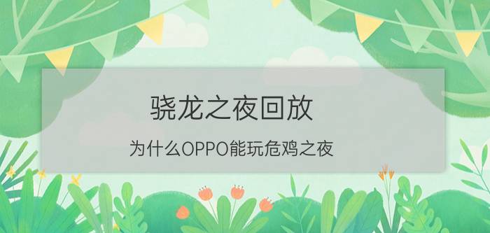 骁龙之夜回放 为什么OPPO能玩危鸡之夜？